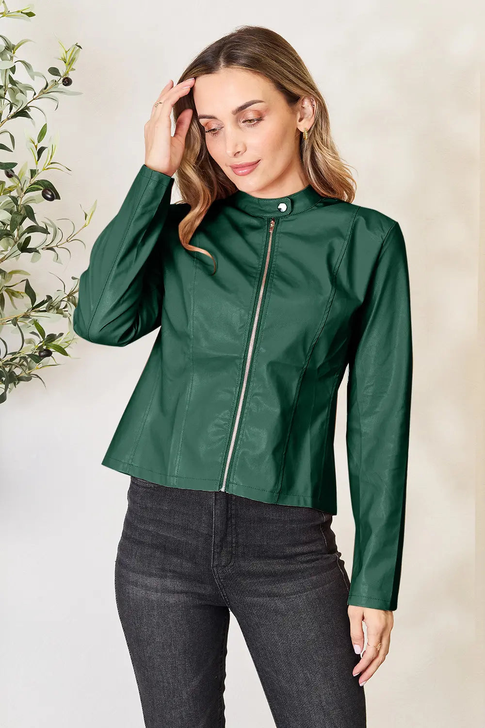 Mock Neck Zip Up Jacket Green Fitggins