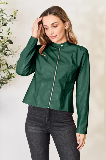 Mock Neck Zip Up Jacket Green Fitggins