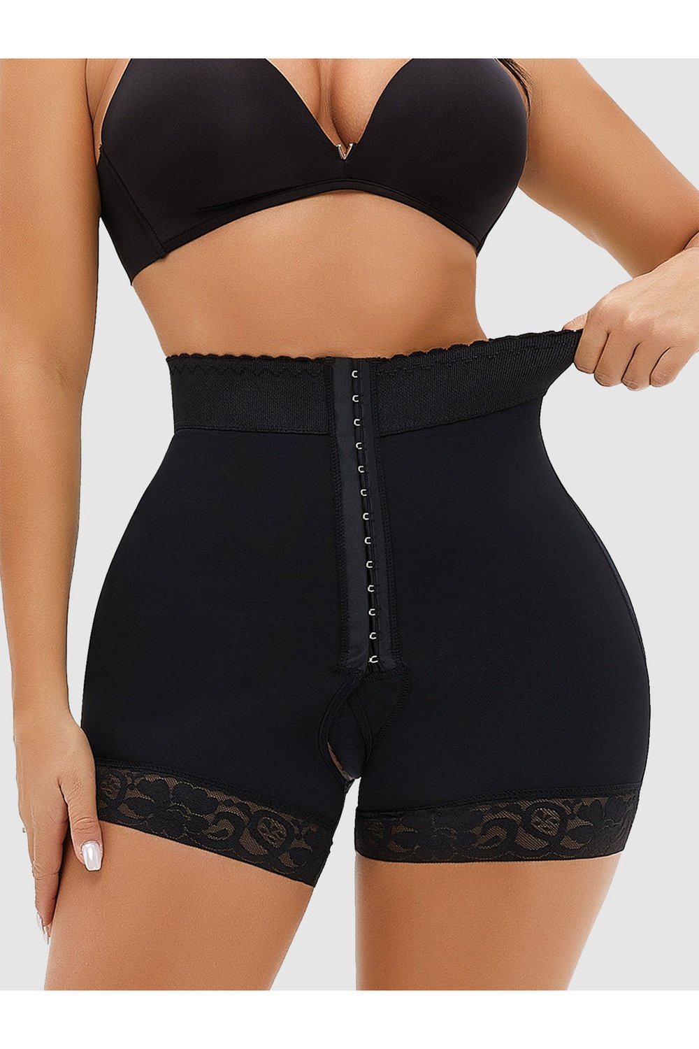 Full Size Lace Detail Hook-and-Eye Shaping Shorts - Shapewear - FITGGINS