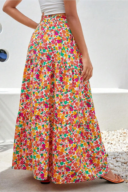 Printed Elastic Waist Maxi Skirt - Shirts - FITGGINS