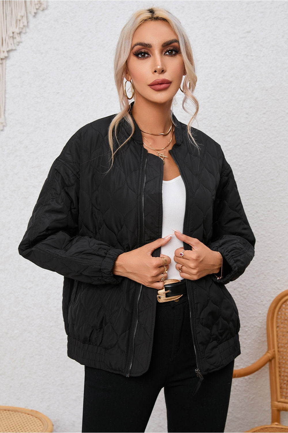 Pocketed Open Front Winter Coat - Jackets - FITGGINS