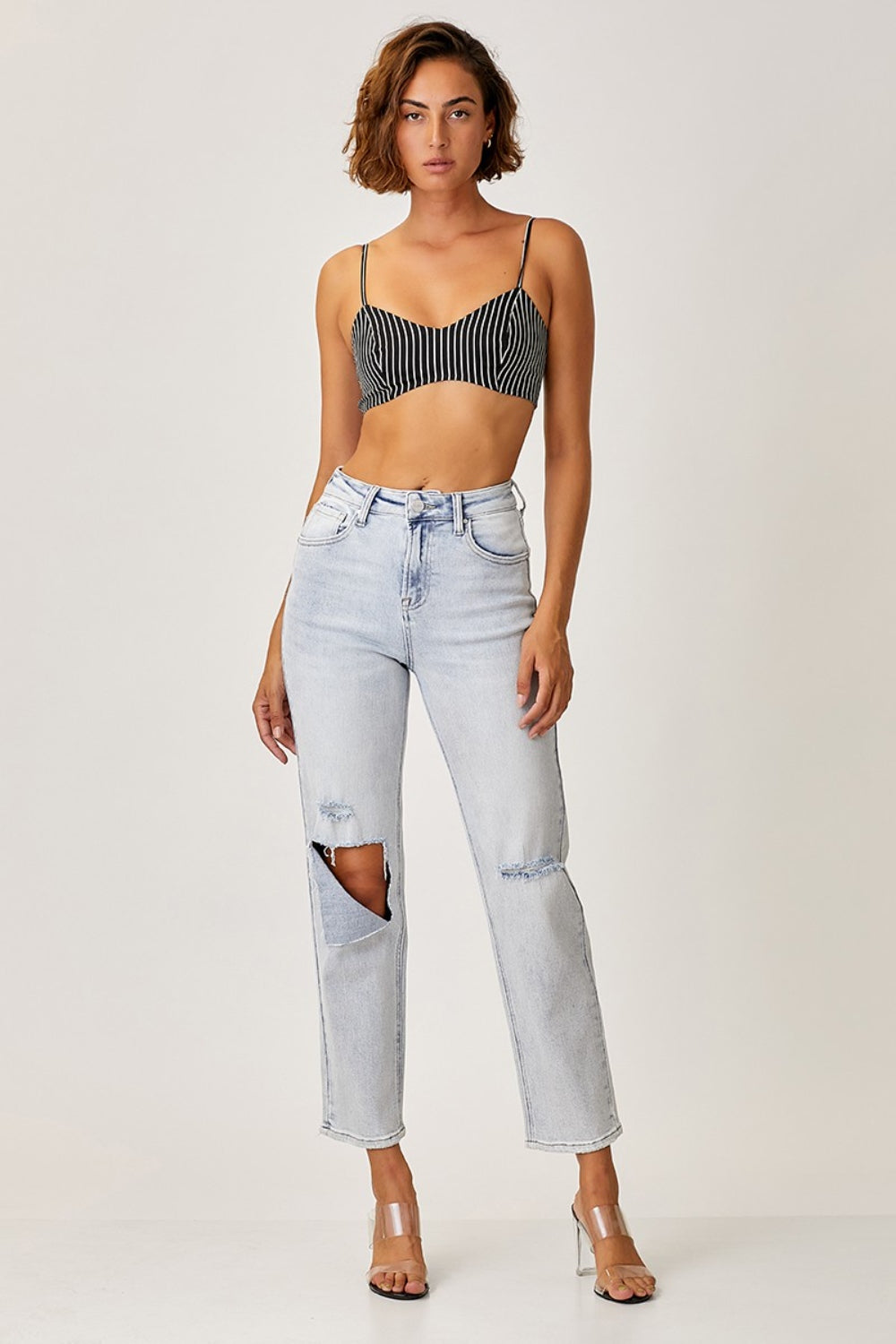 RISEN High Rise Distressed Relaxed Jeans - Jeans - FITGGINS