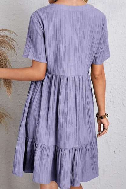 Full Size Ruched V-Neck Short Sleeve Dress - Casual & Maxi Dresses - FITGGINS