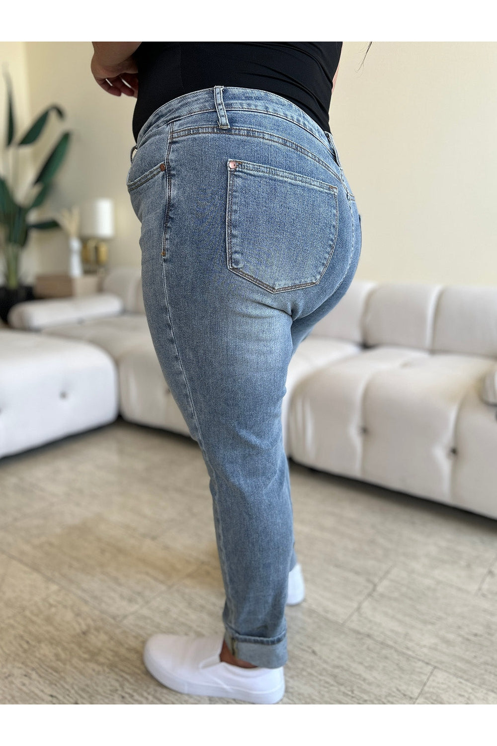 Judy Blue Full Size High Waist Cuff Hem Skinny Jeans - Jeans - FITGGINS