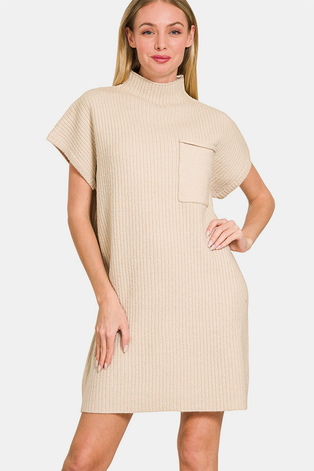 Zenana Short Sleeve Sweater Mini Dress - Sweater Dresses - FITGGINS