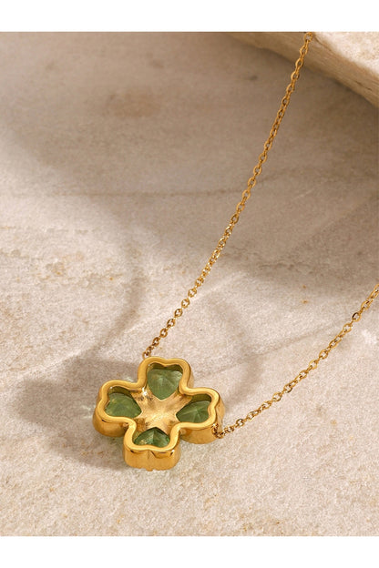 Stainless Steel Zircon Lucky Clover Pendant Necklace - Necklaces - FITGGINS