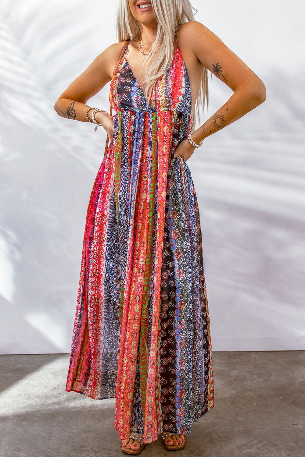 Printed Surplice Spaghetti Strap Dress - Casual & Maxi Dresses - FITGGINS