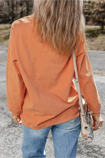 Pumpkin Round Neck Long Sleeve Sweatshirt - Sweatshirts & Hoodies - FITGGINS