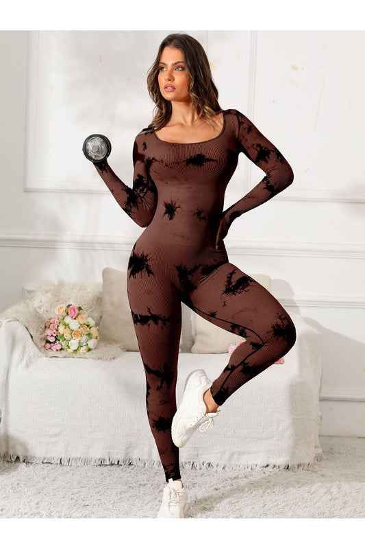 Scoop Neck Long Sleeve Active Jumpsuit - Active Set - FITGGINS