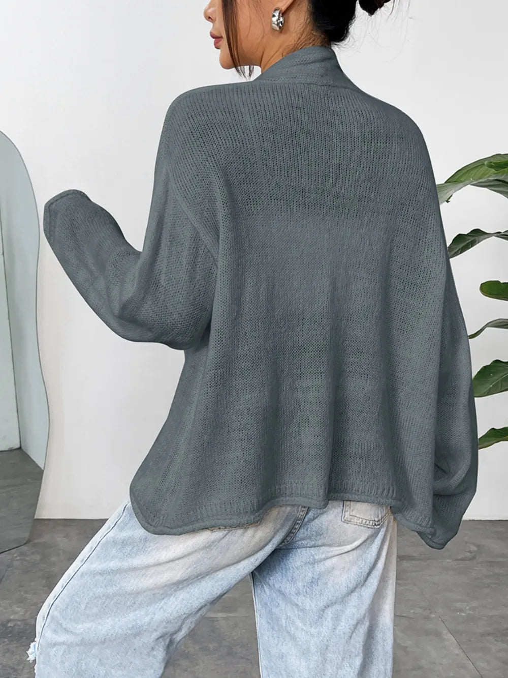 Open Front Dropped Shoulder Cardigan Dark Gray Fitggins