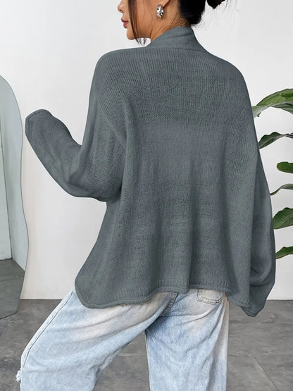 Open Front Dropped Shoulder Cardigan Dark Gray Fitggins