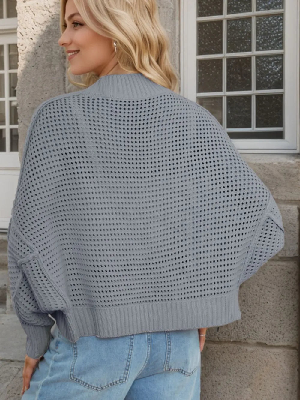 Openwork Open Front Long Sleeve Cardigan Fitggins