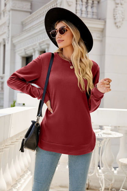 Round Neck Slit Tunic Top - T-Shirts - FITGGINS