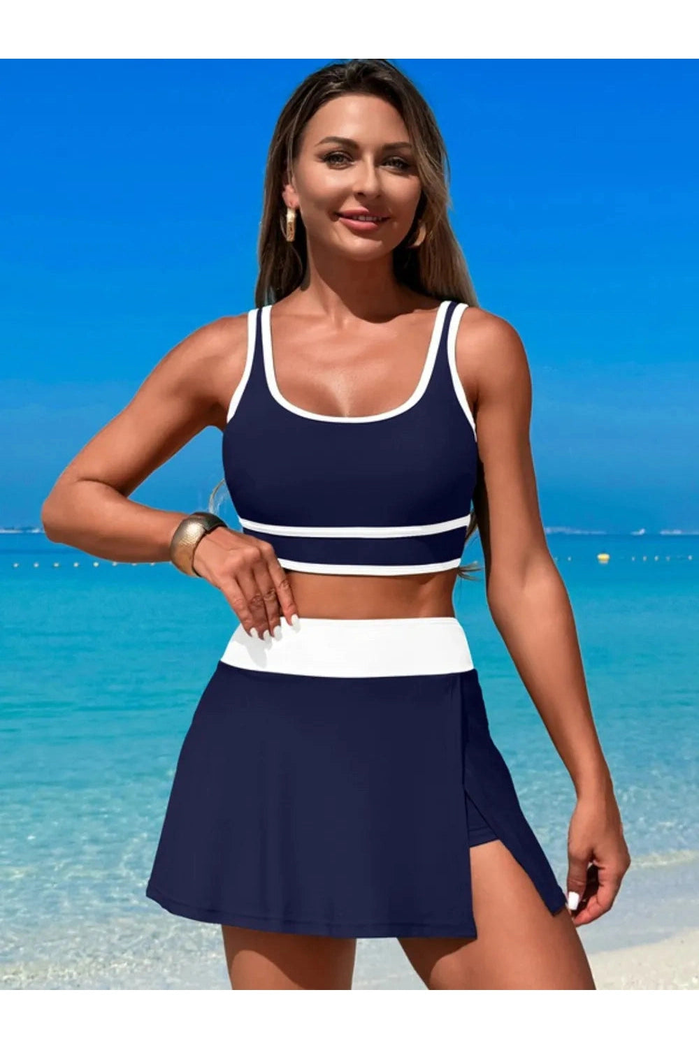 Playful Scoop Neck Top & Skort Swim Set Fitggins