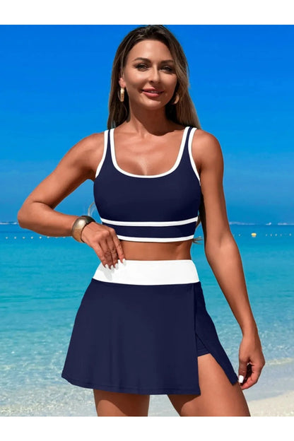 Playful Scoop Neck Top & Skort Swim Set Fitggins