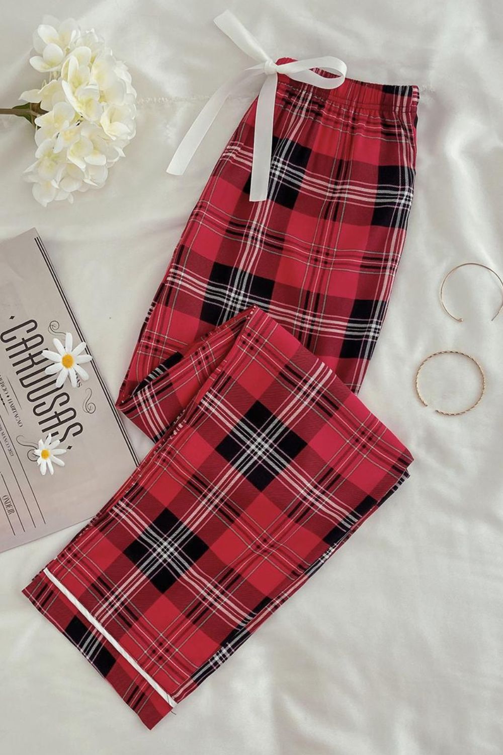 Plaid Tied Loungewear Pants - Pants - FITGGINS