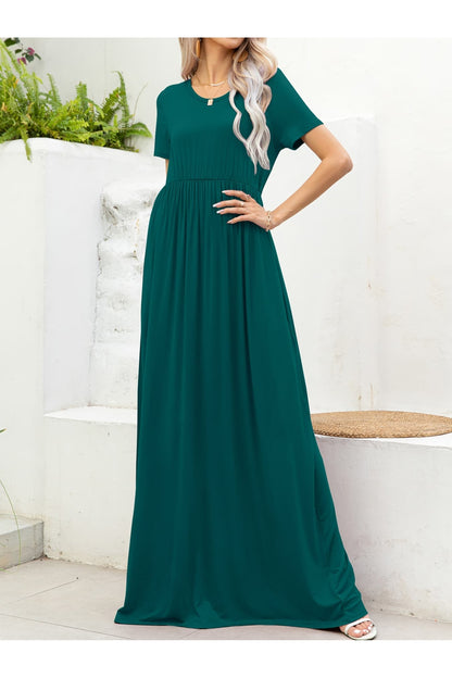 Round Neck Short Sleeve Maxi Dress with Pockets - Casual & Maxi Dresses - FITGGINS