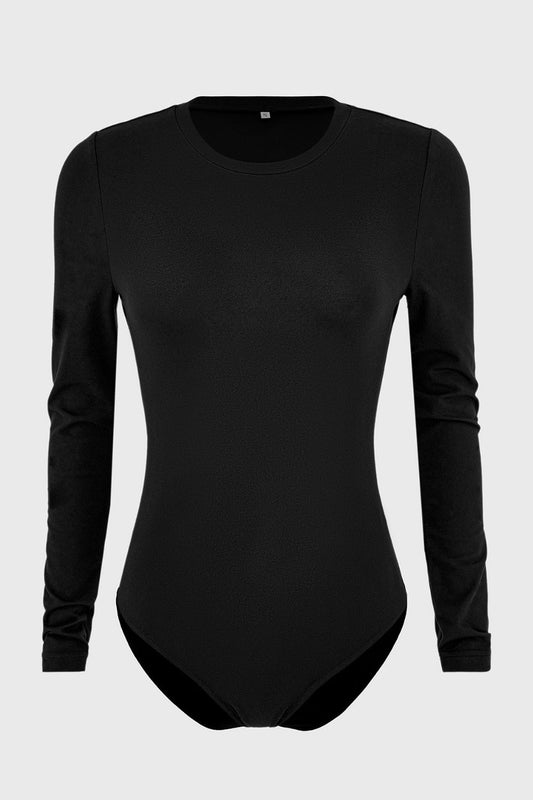 Round Neck Long Sleeve Bodysuit - Bodysuit - FITGGINS