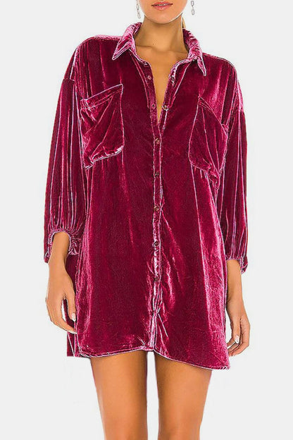 Collared Long Sleeve Button Down Shirt Deep Purple Fitggins