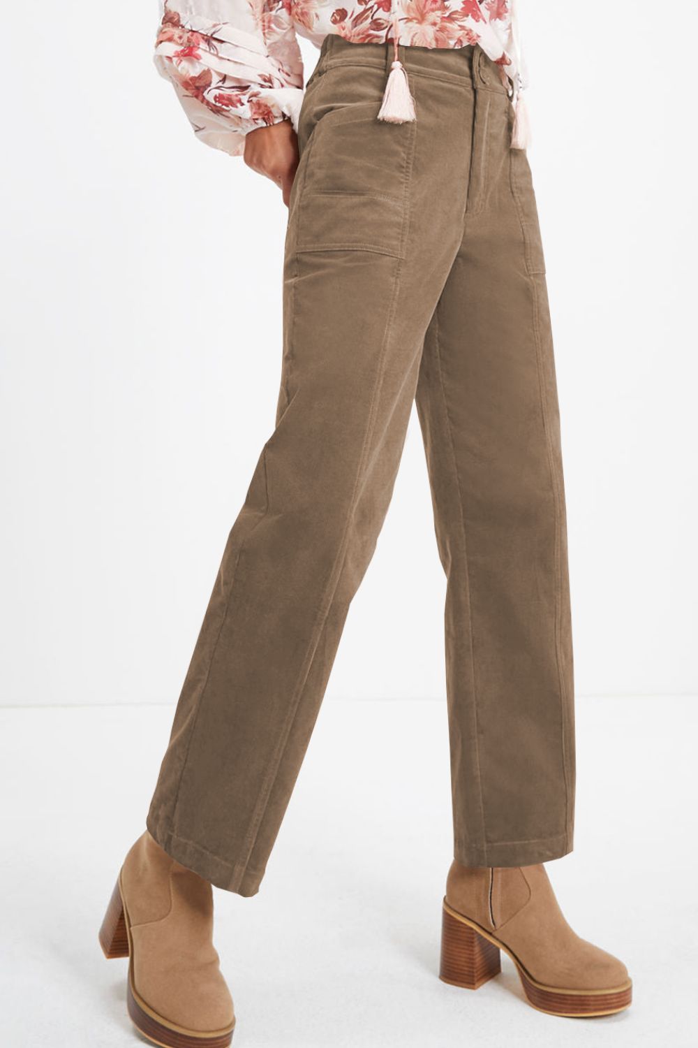 Half Elastic Waist Straight Pants - Pants - FITGGINS