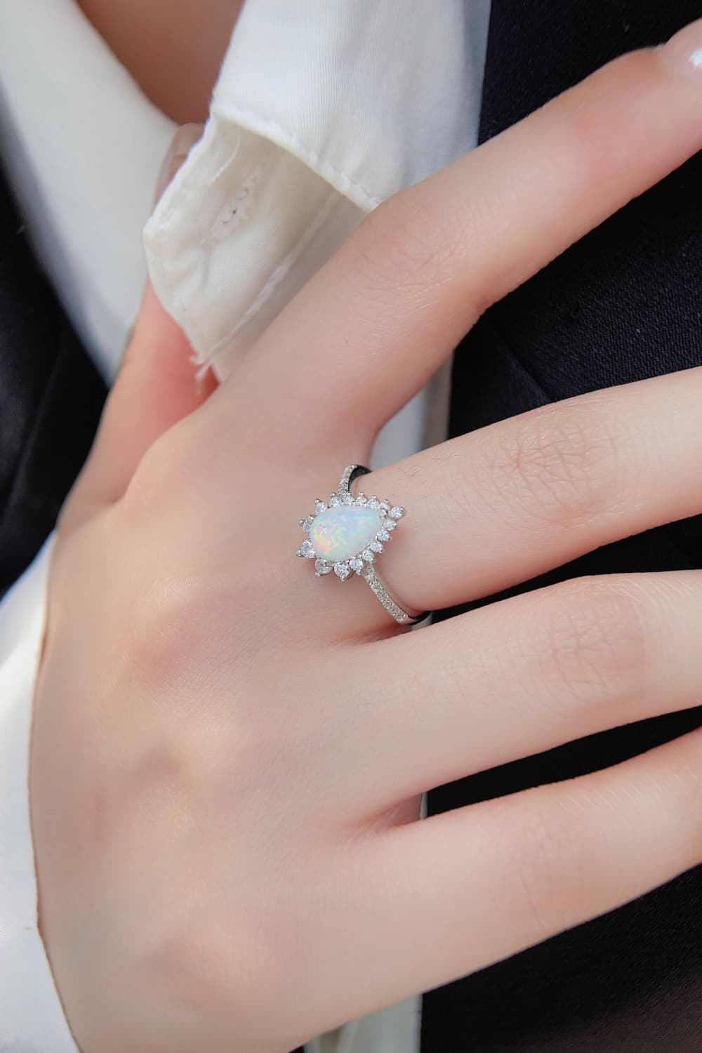 Platinum-Plated Opal Pear Shape Ring - Rings - FITGGINS