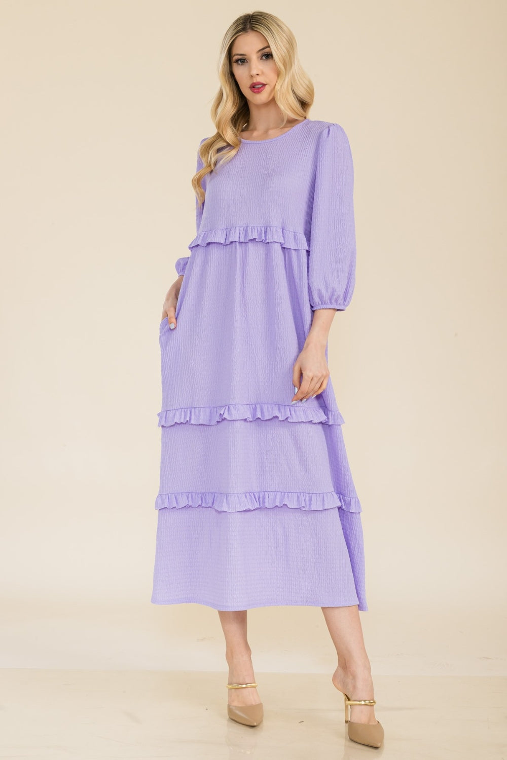 Celeste Full Size Tiered-Ruffle Midi Dress - Casual & Maxi Dresses - FITGGINS