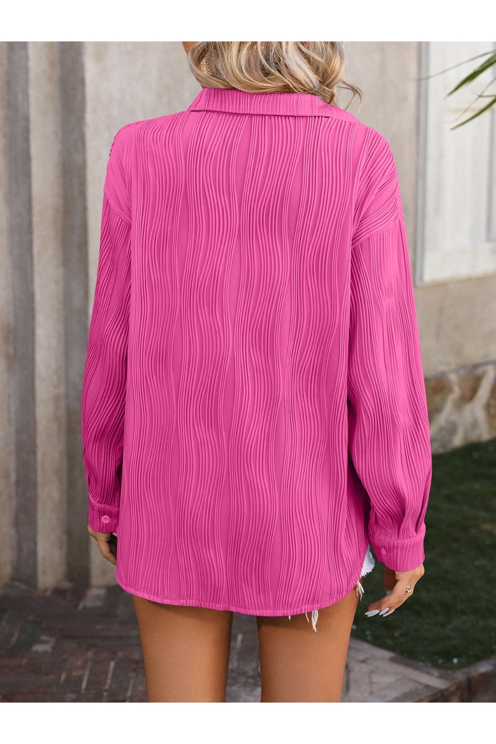 Mandy Sheer Button-Up Dropped Shoulder Shirt Fitggins