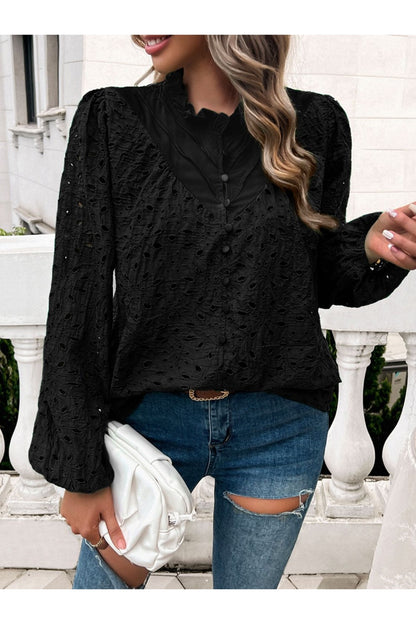 Devine Frill Long Sleeve Round Neck Shirt Fitggins