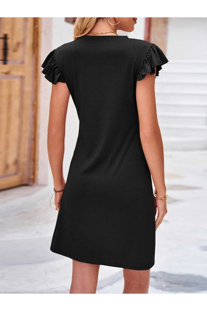 Ruffled Round Neck Cap Sleeve Mini Dress - Casual & Maxi Dresses - FITGGINS