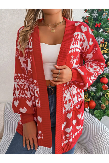 Pocketed Open Front Long Sleeve Cardigan - Cardigans - FITGGINS