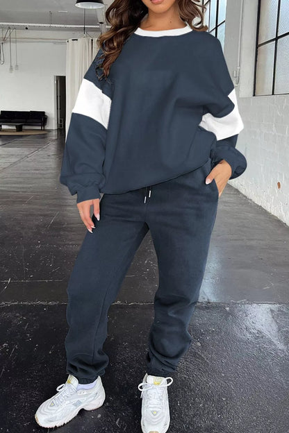 Drop Shoulder Loose Sweatshirt and Joggers Active Set Fitggins