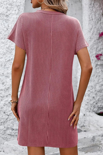 Mandy Ribbed Striped Short Sleeve Mini Tee Dress Fitggins