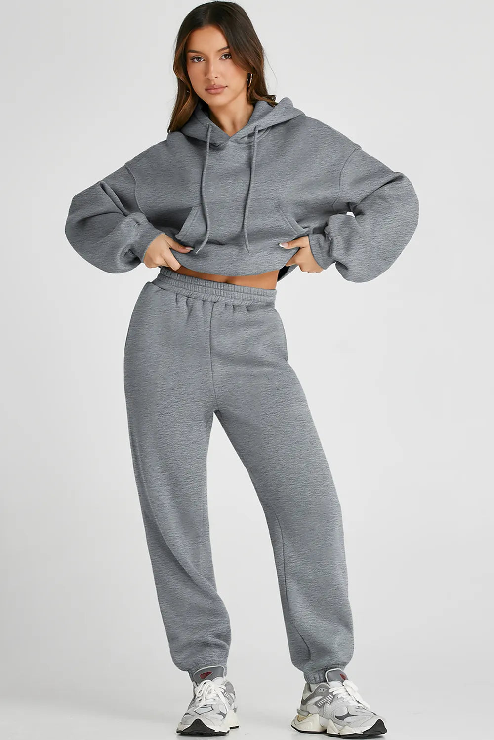 Dropped Shoulder Hooded Top and Pants Active Set Fitggins