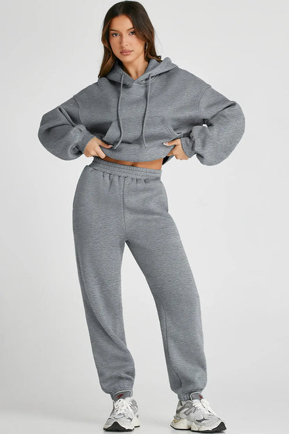 Dropped Shoulder Hooded Top and Pants Active Set Fitggins