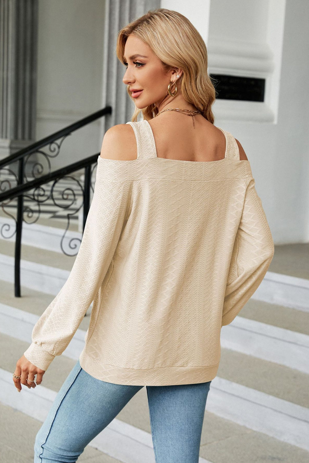 Cold Shoulder Square Neck Cutout Blouse Fitggins