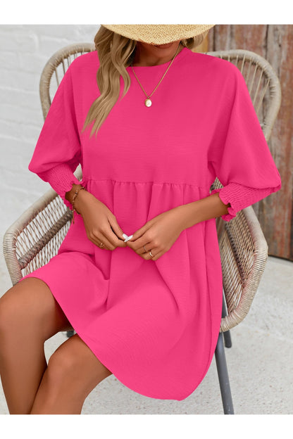 Round Neck Lantern Sleeve Mini Dress - Casual & Maxi Dresses - FITGGINS