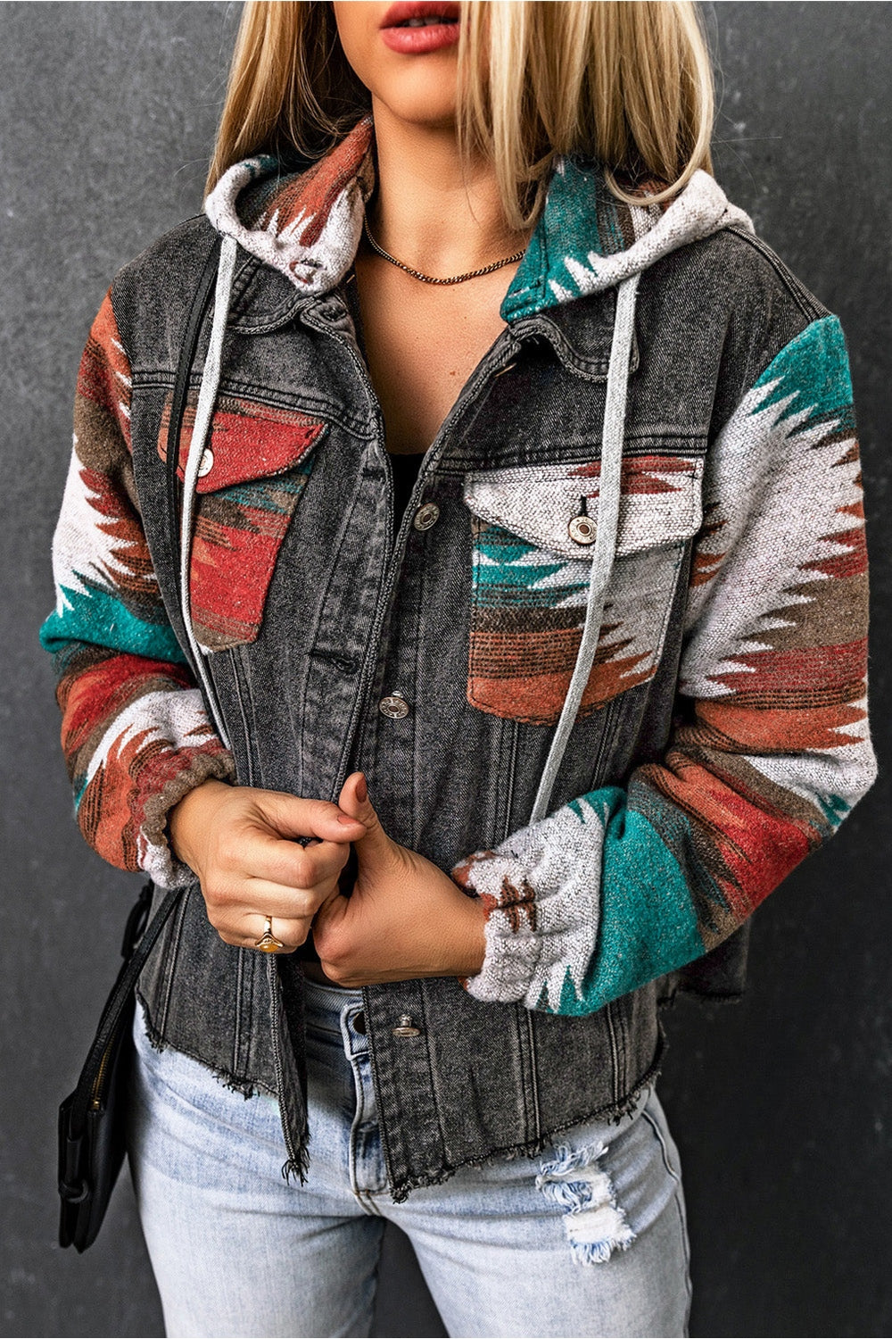 Drawstring Hooded Pocketed Denim Jacket - Denim Jackets - FITGGINS