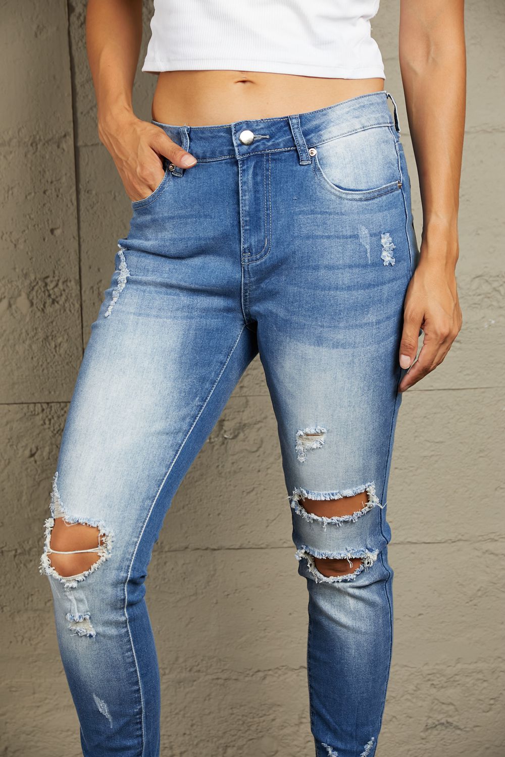 Baeful Faded Mid High Rise Jeans - Jeans - FITGGINS