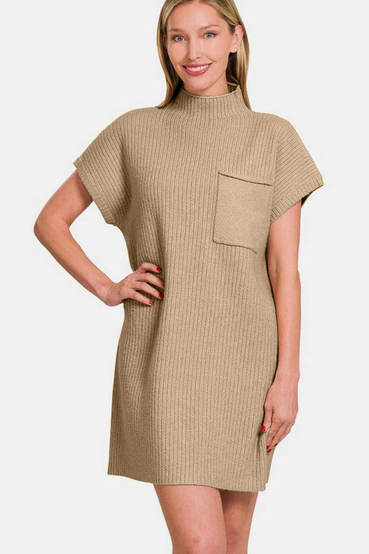 Zenana Short Sleeve Sweater Mini Dress - Sweater Dresses - FITGGINS