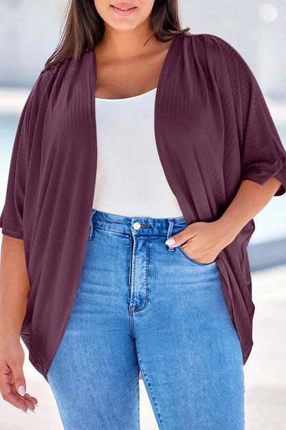 Plus Size Ribbed Cocoon Cover Up Deep Purple Fitggins