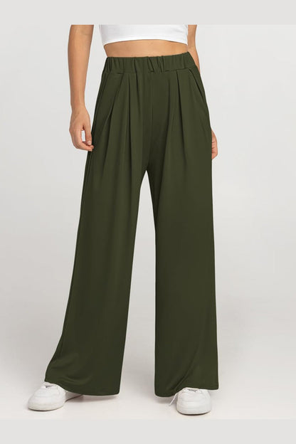 Elastic Waist Wide Leg Pants - Pants - FITGGINS