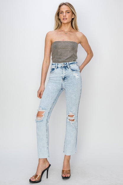 RISEN High Rise Distressed Ankle Jeans - Jeans - FITGGINS