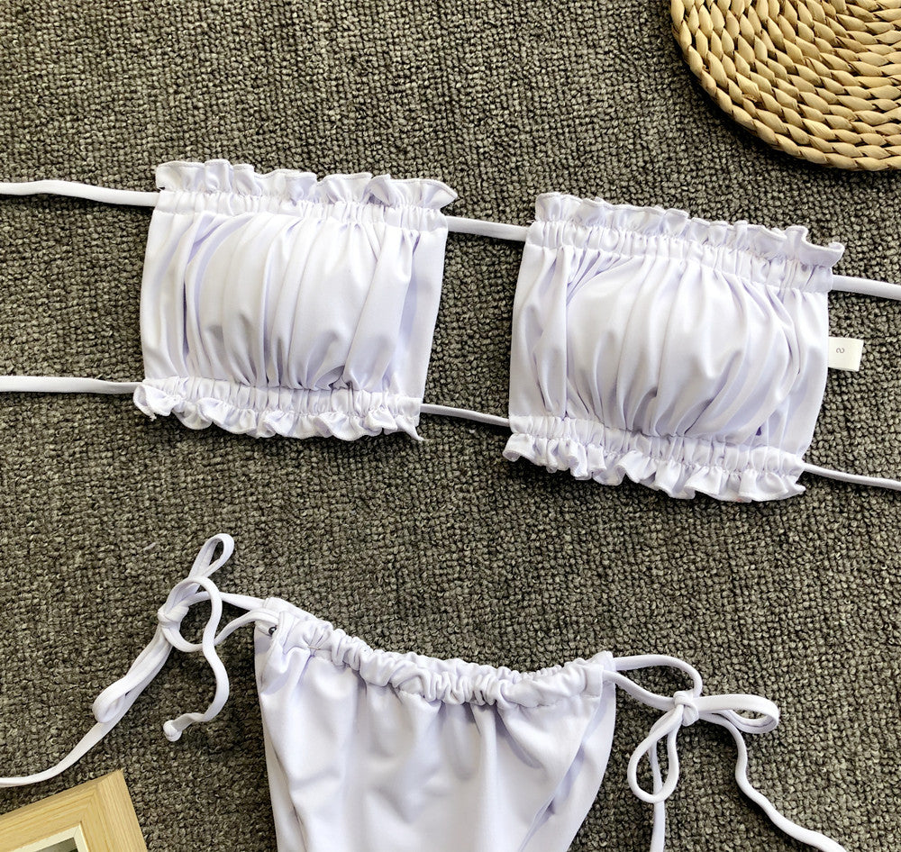 Frill Trim Ruched Bikini Set Fitggins