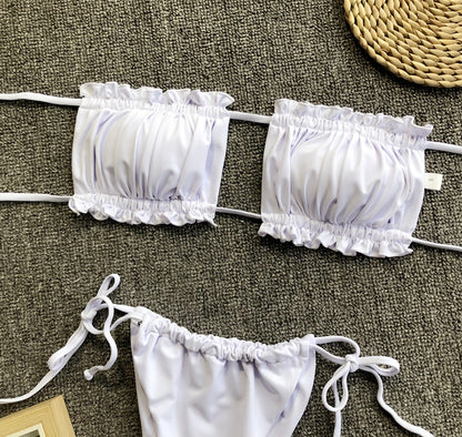 Frill Trim Ruched Bikini Set Fitggins