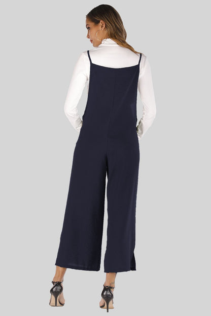 Full Size Cropped Wide Leg Overalls with Pockets - Pants - FITGGINS