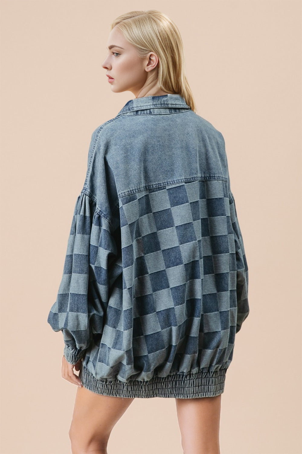 Double Take Checkered Button Up Denim Jacket - Denim Jackets - FITGGINS