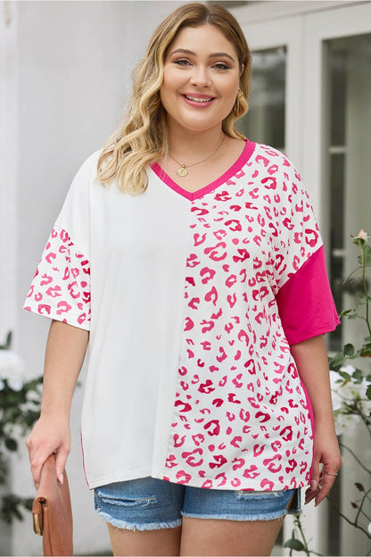 Plus Size Leopard V-Neck T-Shirt - T-Shirts - FITGGINS