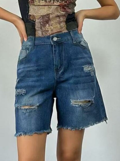 Full Size Ripped Frayed Hem Denim Shorts Plus Size Fitggins