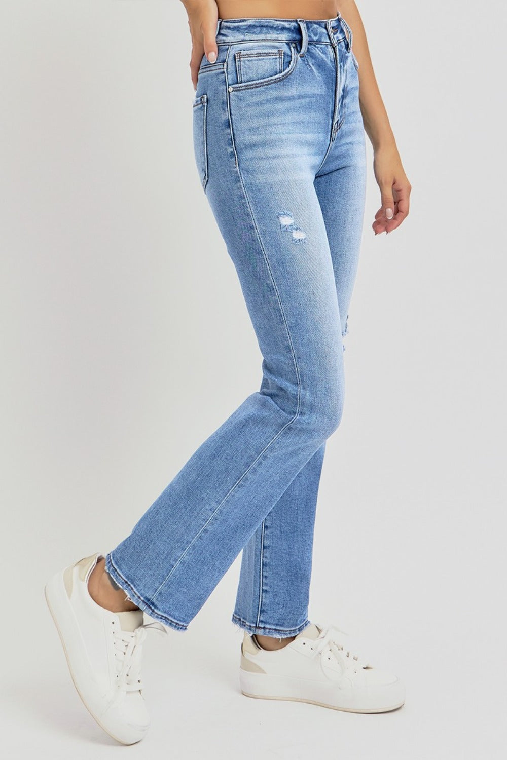 RISEN Full Size Distressed High-Rise Ankle Straight Jeans - Jeans - FITGGINS