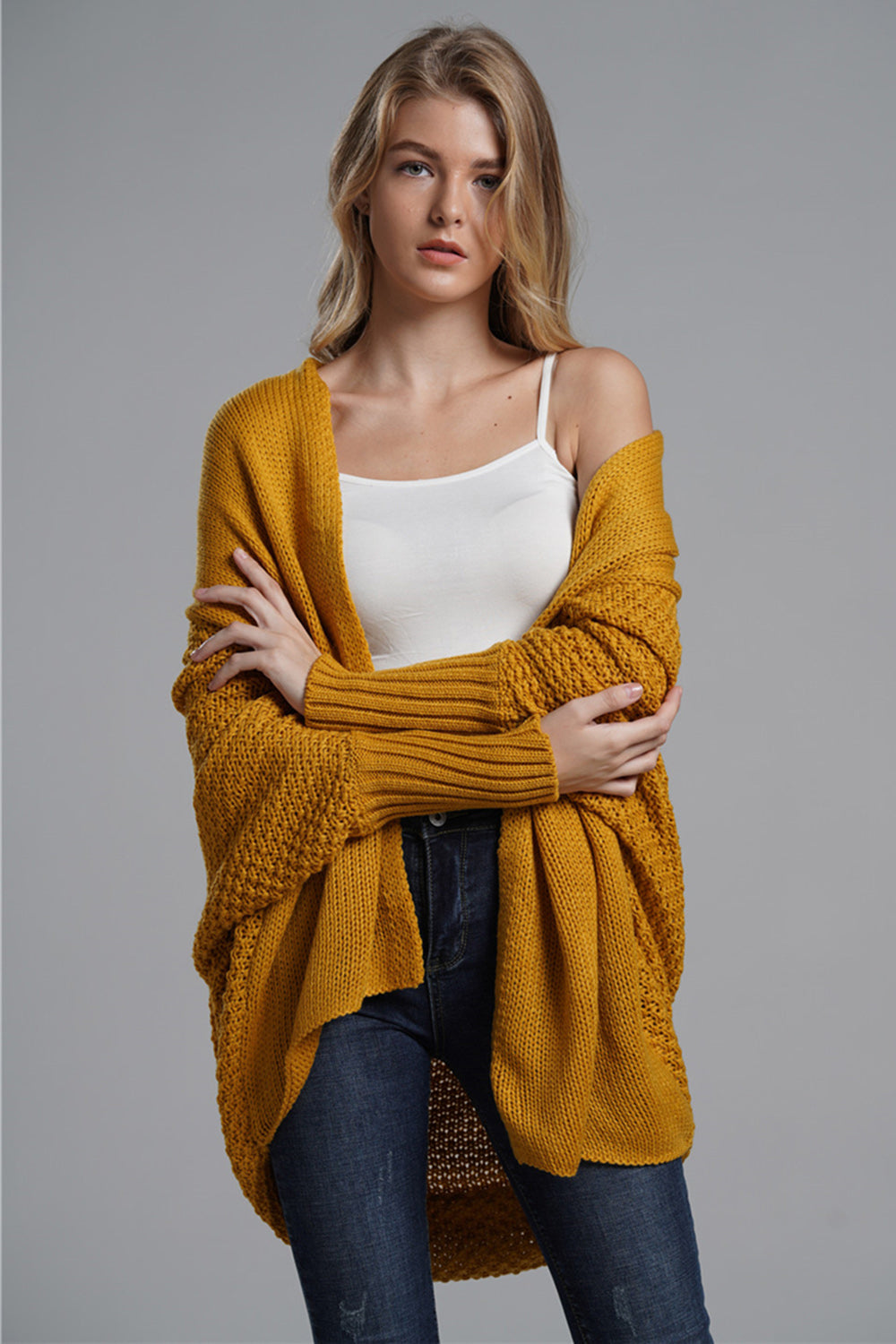 Open Front Batwing Sleeve Cardigan - Cardigans - FITGGINS